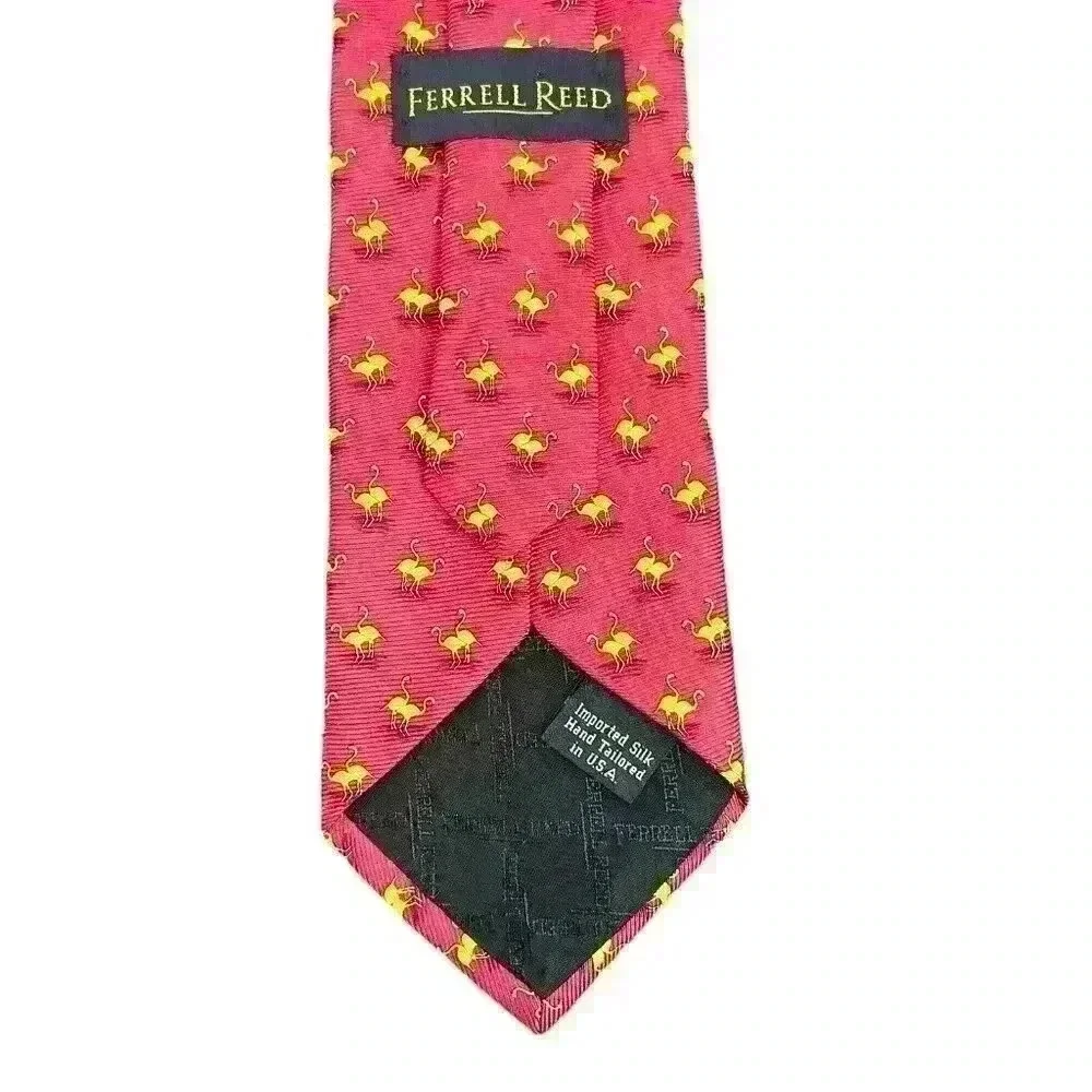 Ferrell Reed Silk Red Tie -Golden Flamingo Print - Imported Silk - Hand Tailored